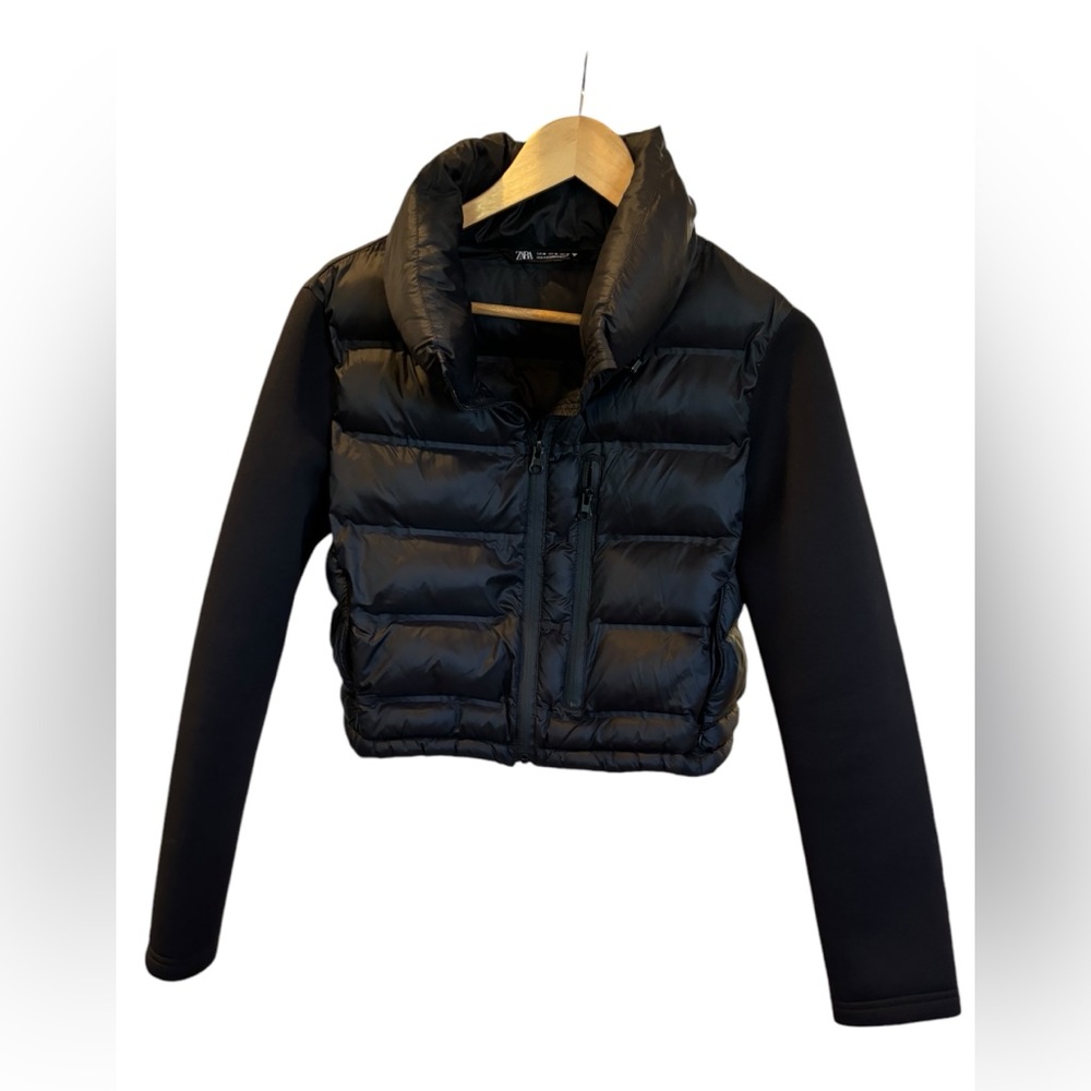 Zara black cropped puffer